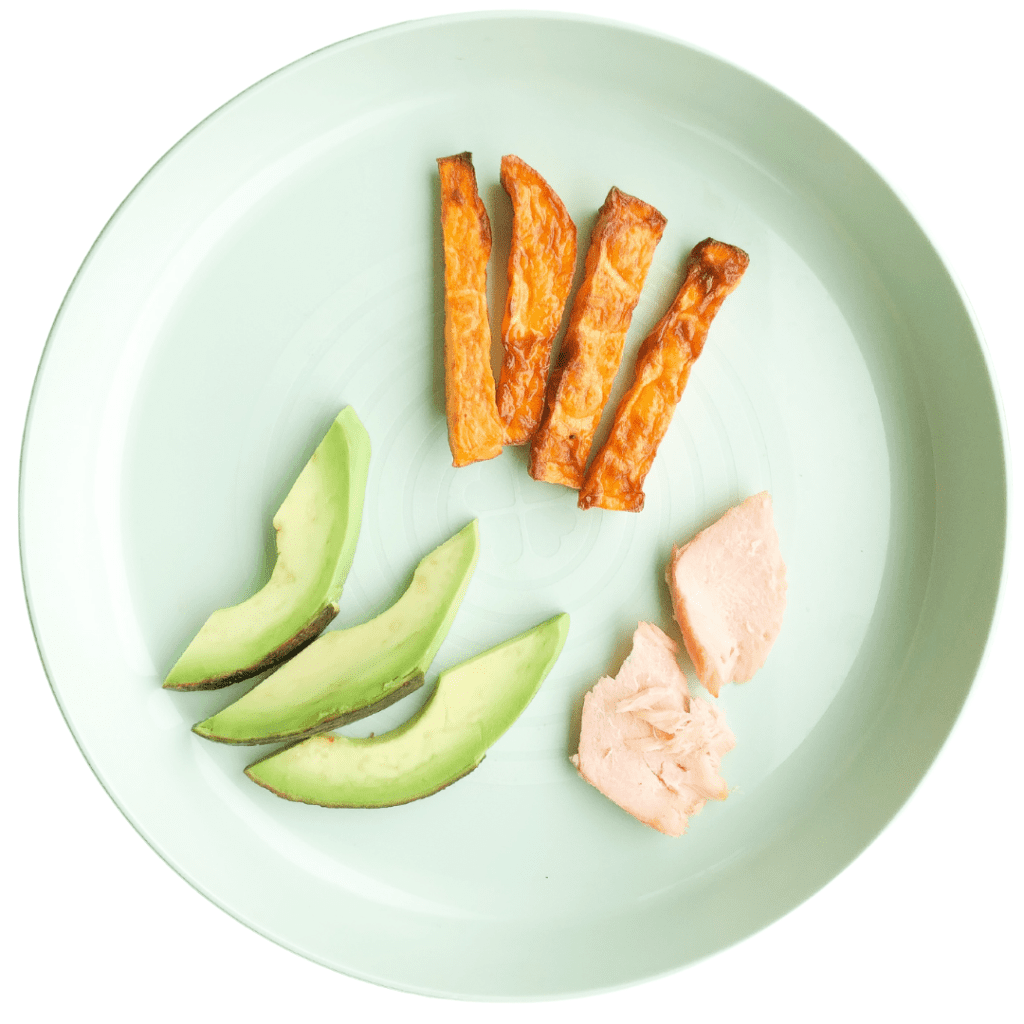 sweet potato, avocados and chicken breast for baby led weaning foods