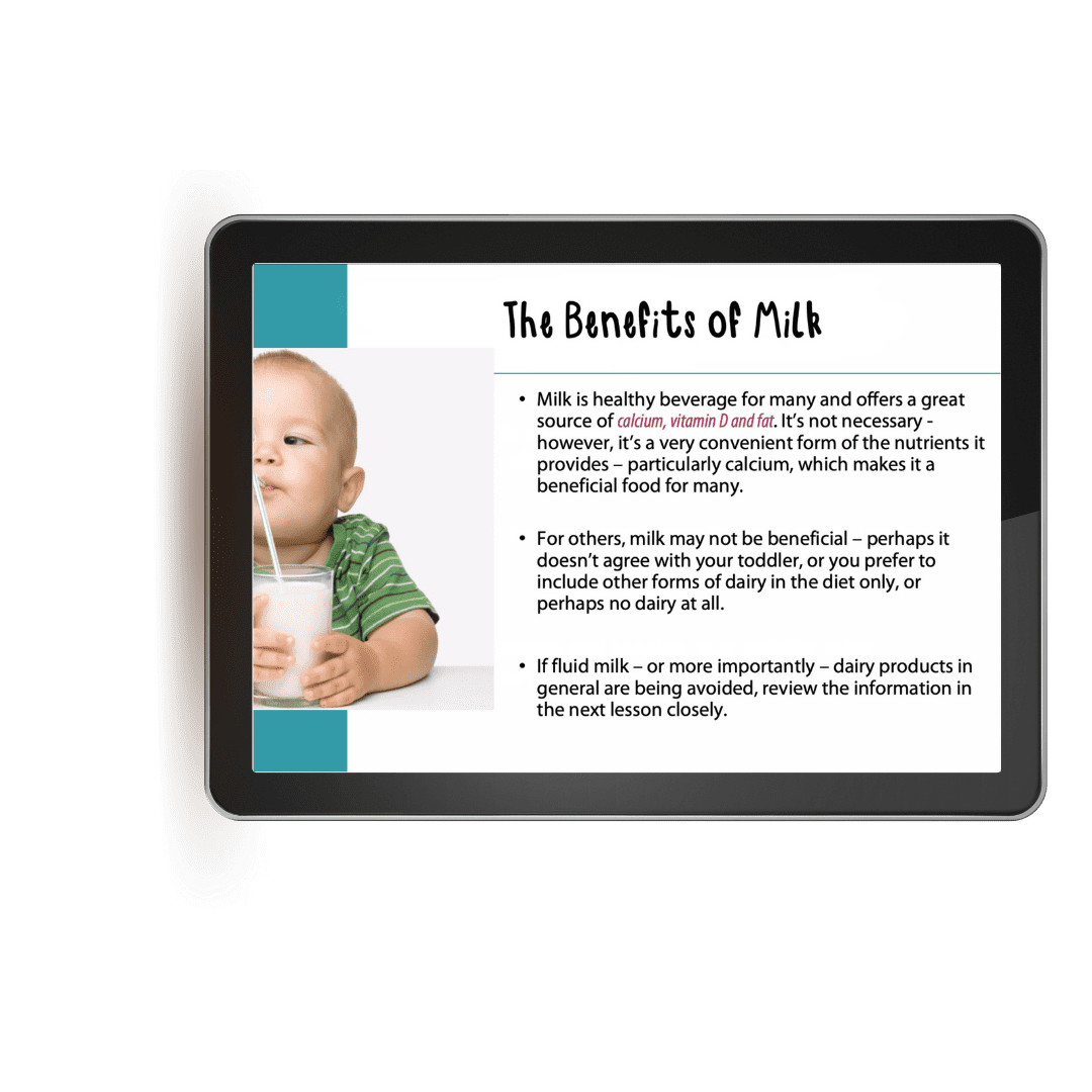 Feeding toddlers online course lesson on milk and other beverages