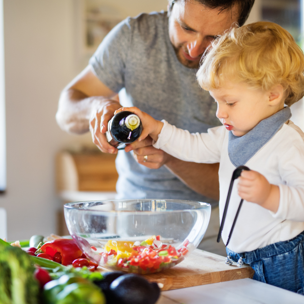 toddlers helping in the kitchen